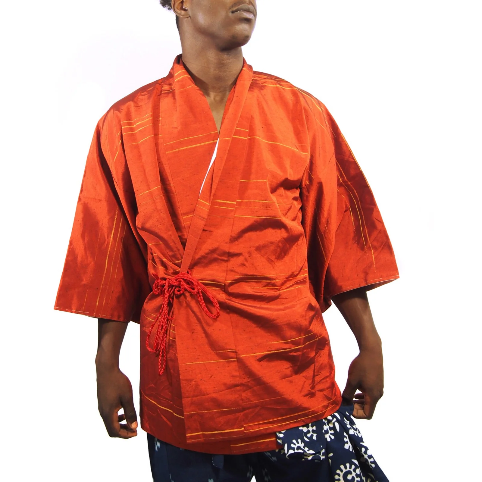 Vintage Brilliant Orange Silk Short  Length Kimono - Image 2