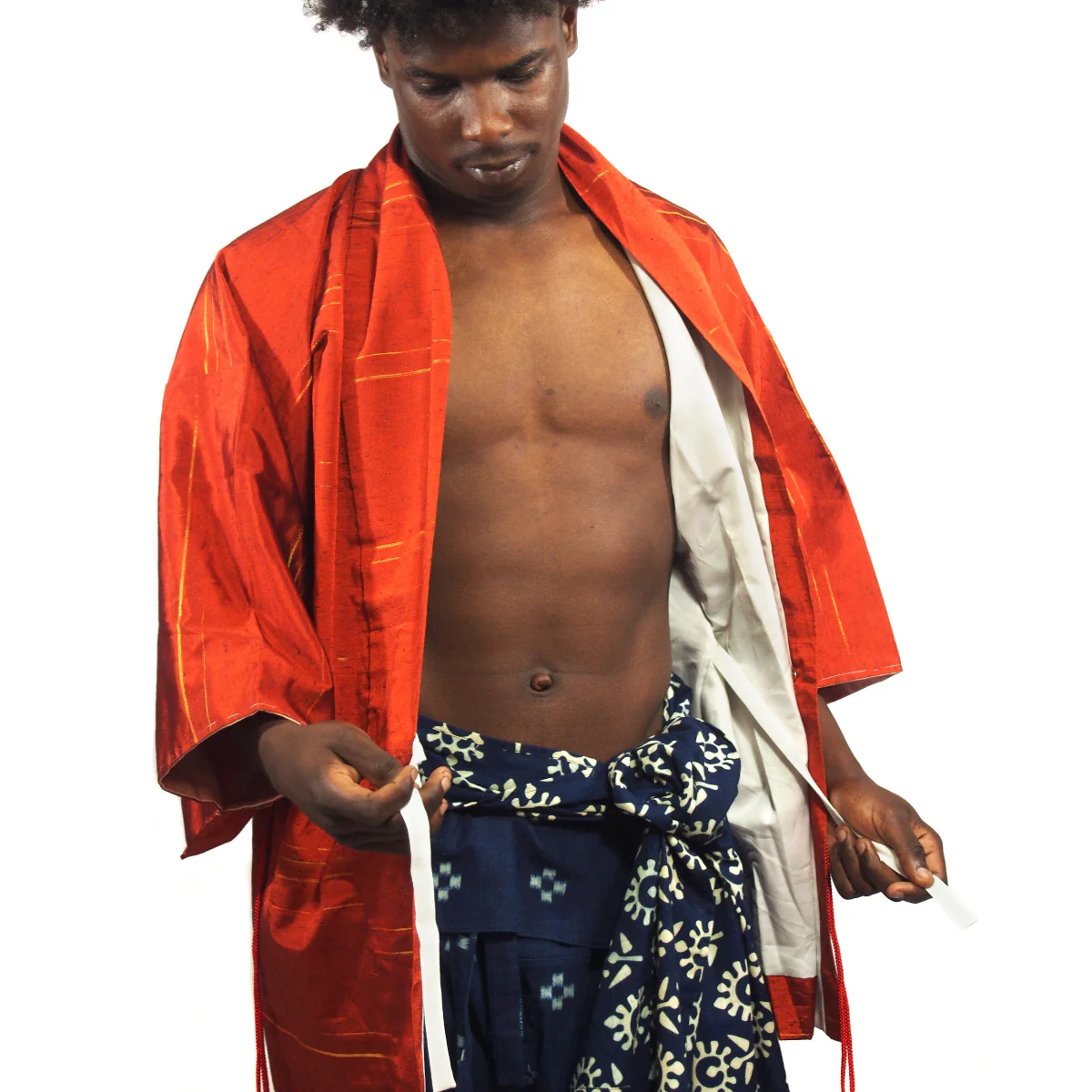 Vintage Brilliant Orange Silk Short  Length Kimono - Image 3