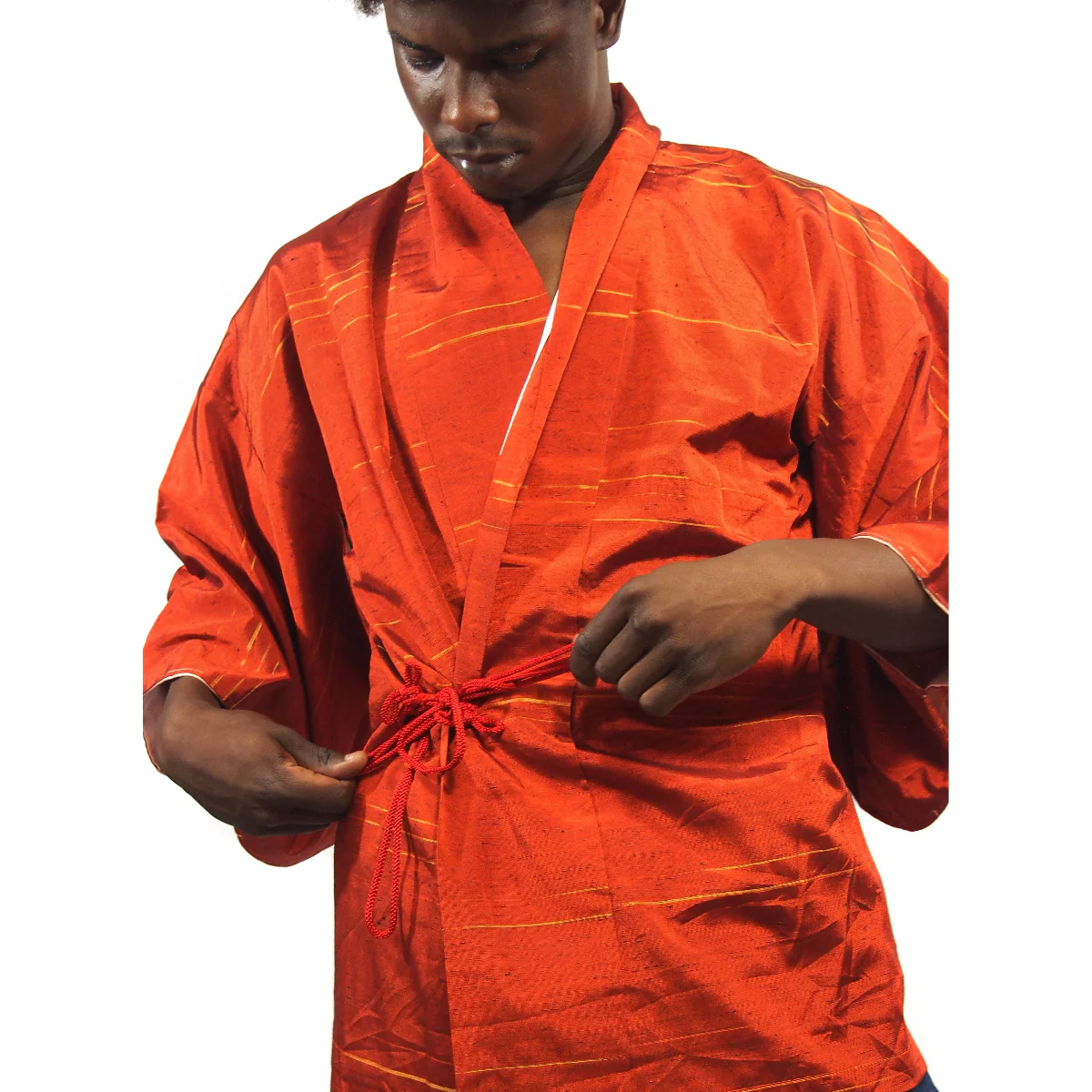 Vintage Brilliant Orange Silk Short  Length Kimono - Image 5