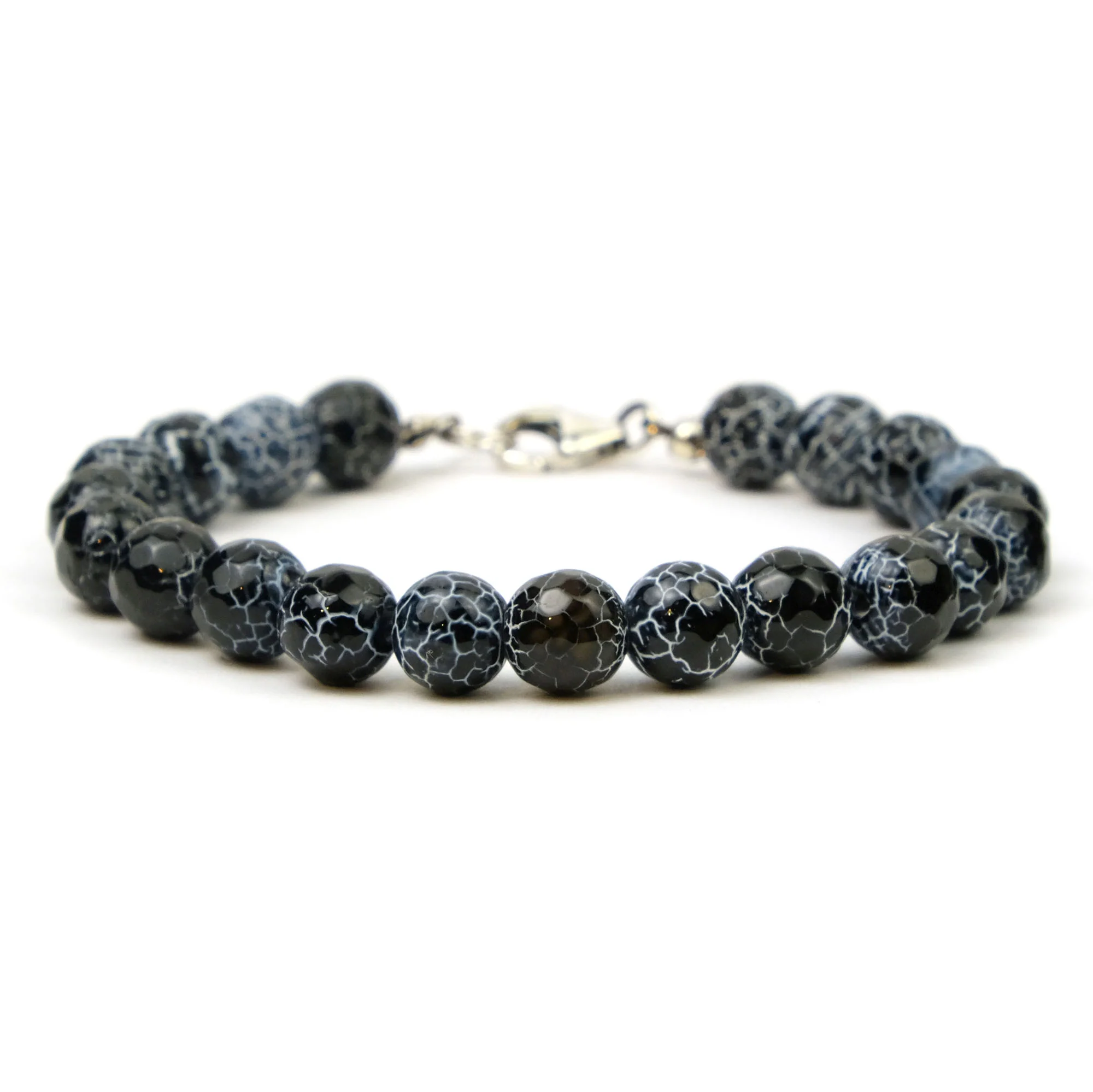 Weathered Agate 8mm Faceted Round Bracelet with Sterling Silver Trigger Clasp - Image 2