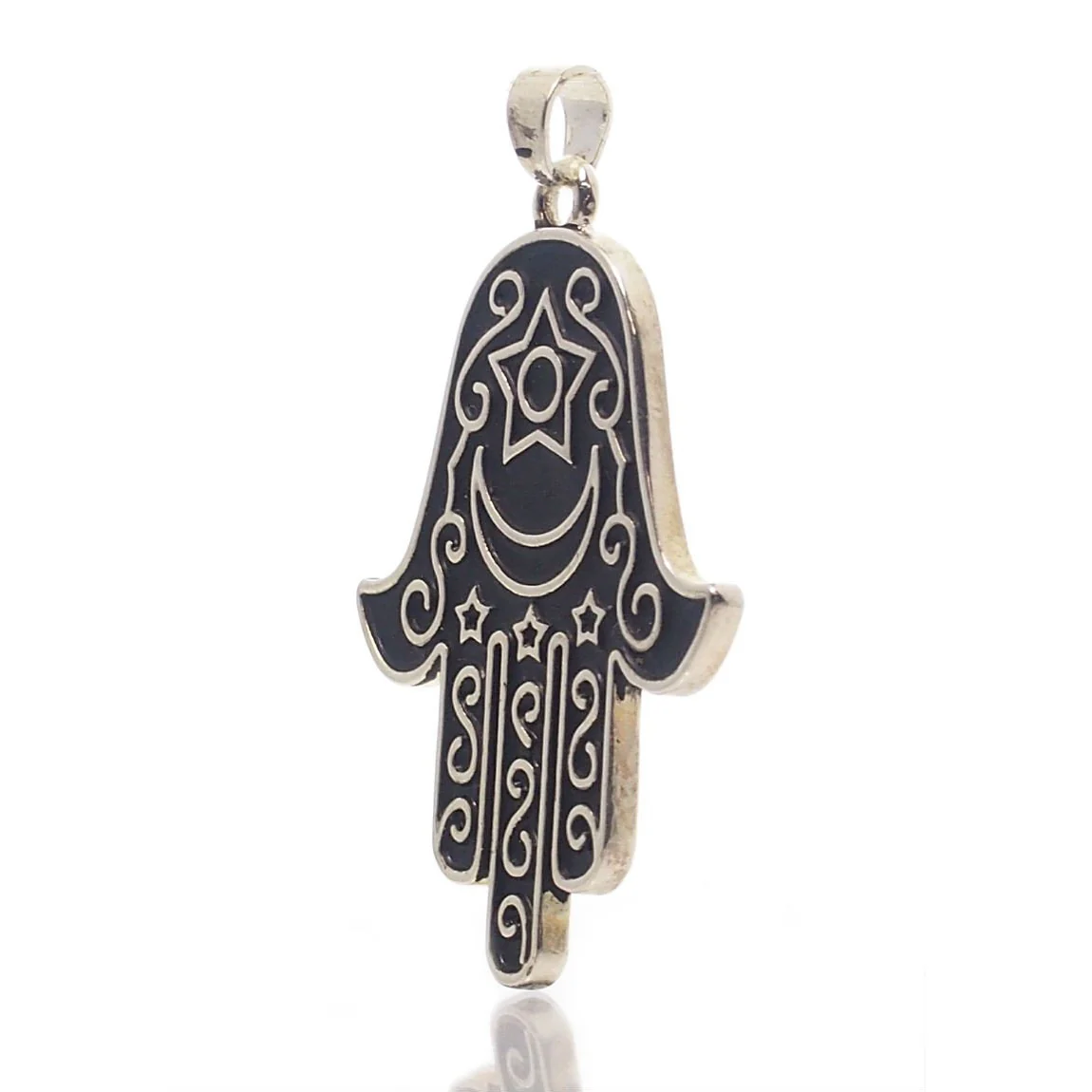White Brass Hamsa Pendant - Image 2