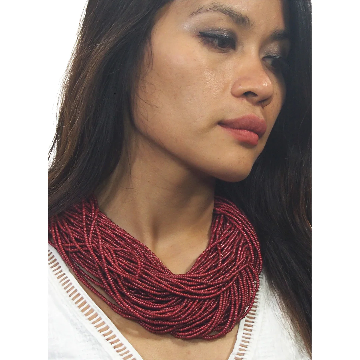 White Heart Tamba Bead Necklace - Image 2