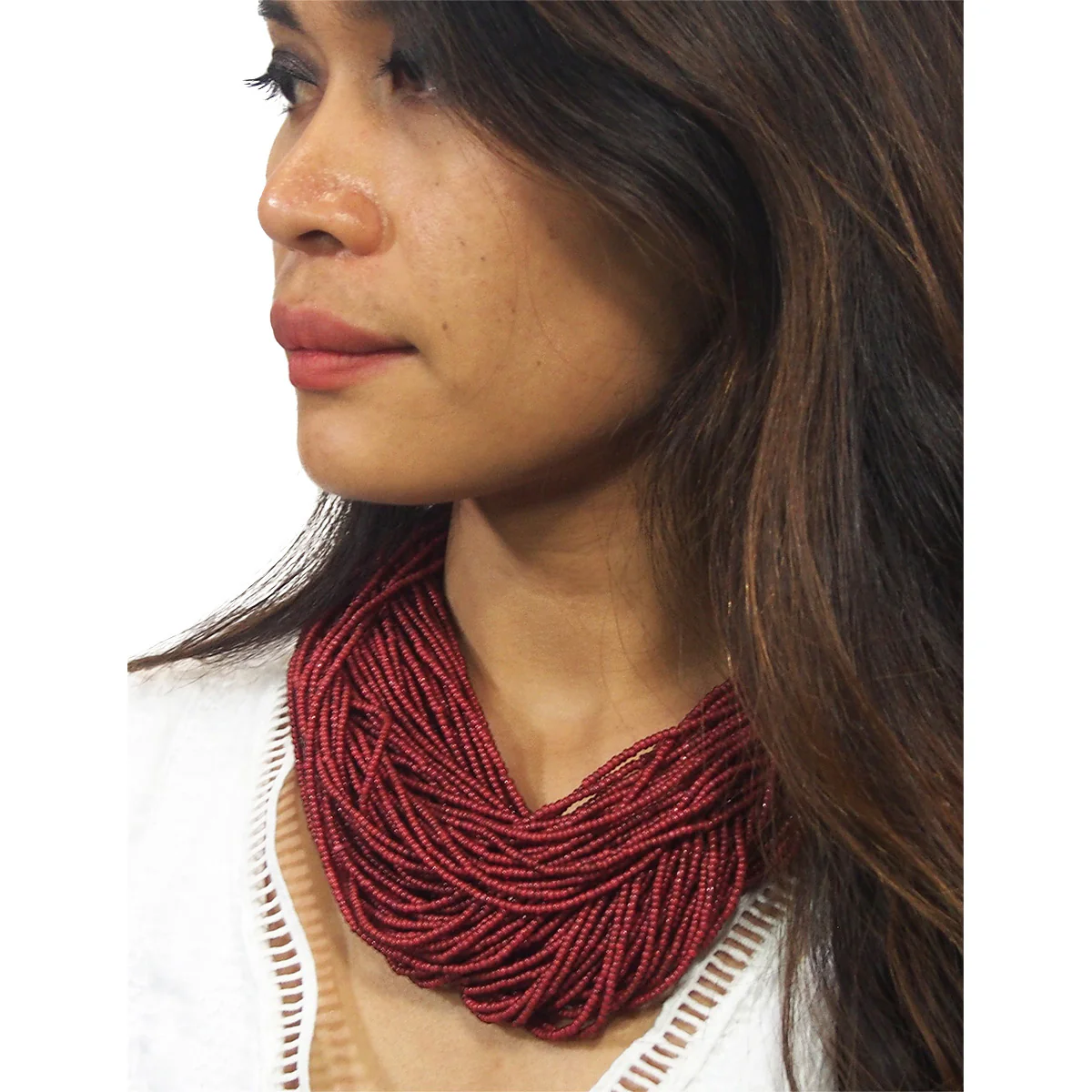 White Heart Tamba Bead Necklace - Image 3