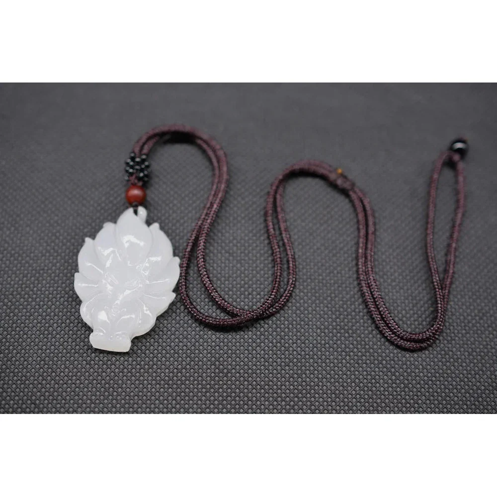 White Jade Pendant Necklace Jade Stone Nine-Tailed Fox Necklace - Image 3