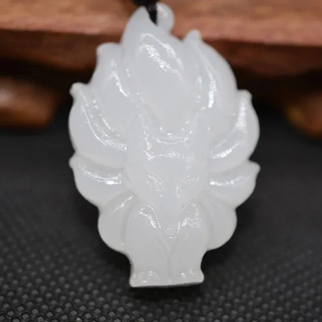 White Jade Pendant Necklace Jade Stone Nine-Tailed Fox Necklace - Image 4