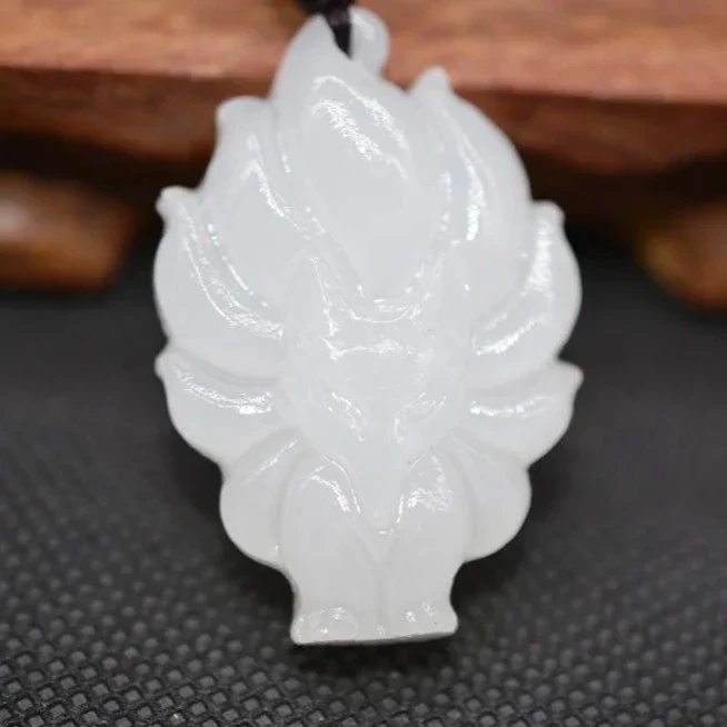 White Jade Pendant Necklace Jade Stone Nine-Tailed Fox Necklace - Image 5