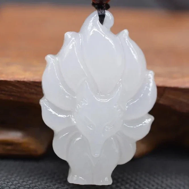 White Jade Pendant Necklace Jade Stone Nine-Tailed Fox Necklace - Image 6