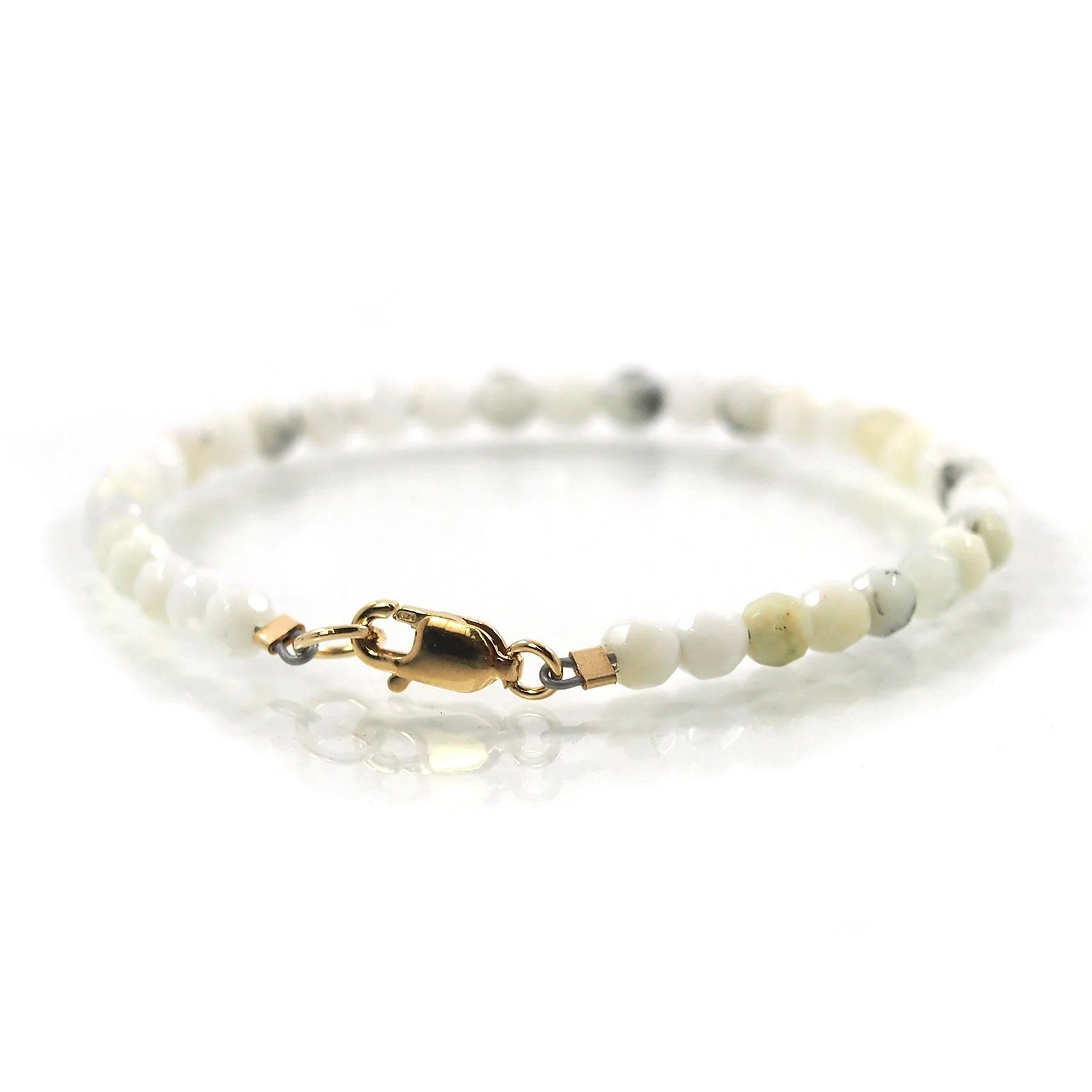 White Opal 4mm Faceted Round Bracelet with Gold Filled Lobster Clasp - Image 3
