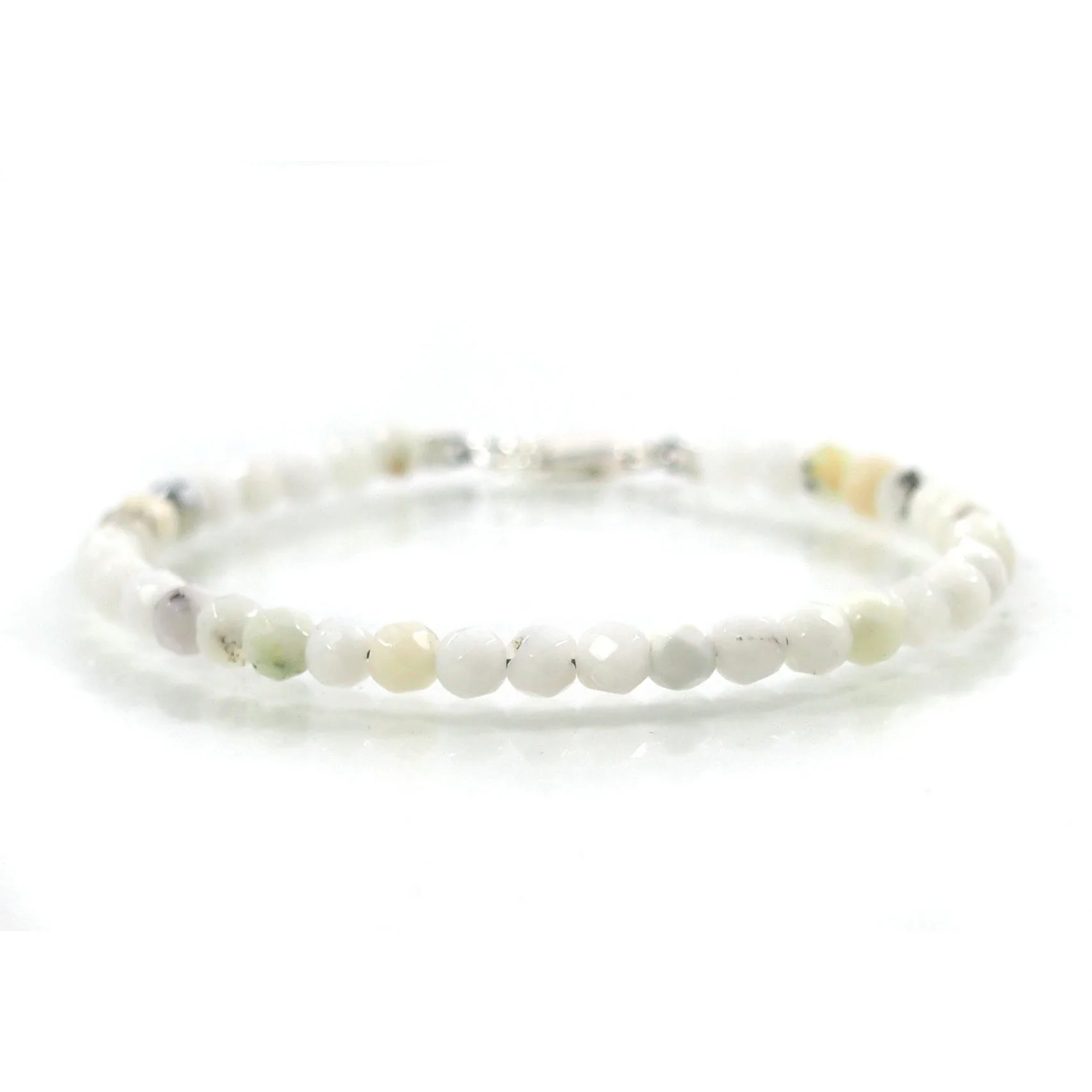 White Opal 4mm Faceted Round Bracelet with Sterling Silver Lobster Clasp - Image 2