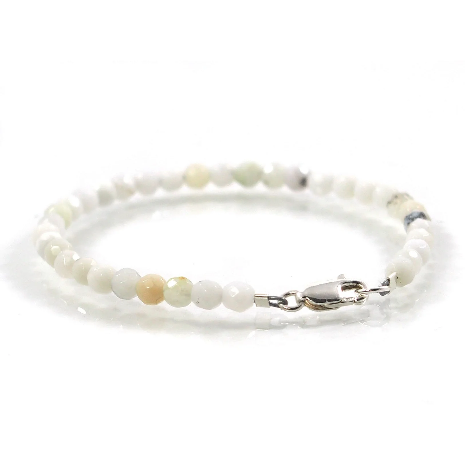 White Opal 4mm Faceted Round Bracelet with Sterling Silver Lobster Clasp - Image 3