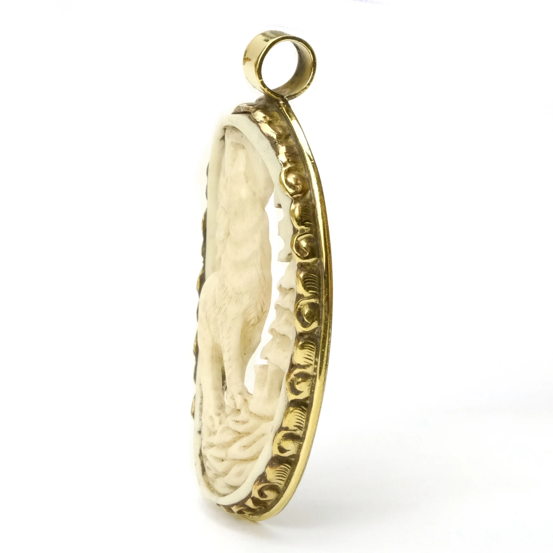 Wolf Howling at the Full Moon Pendant in Gold Brass Frame- #45 - Image 2