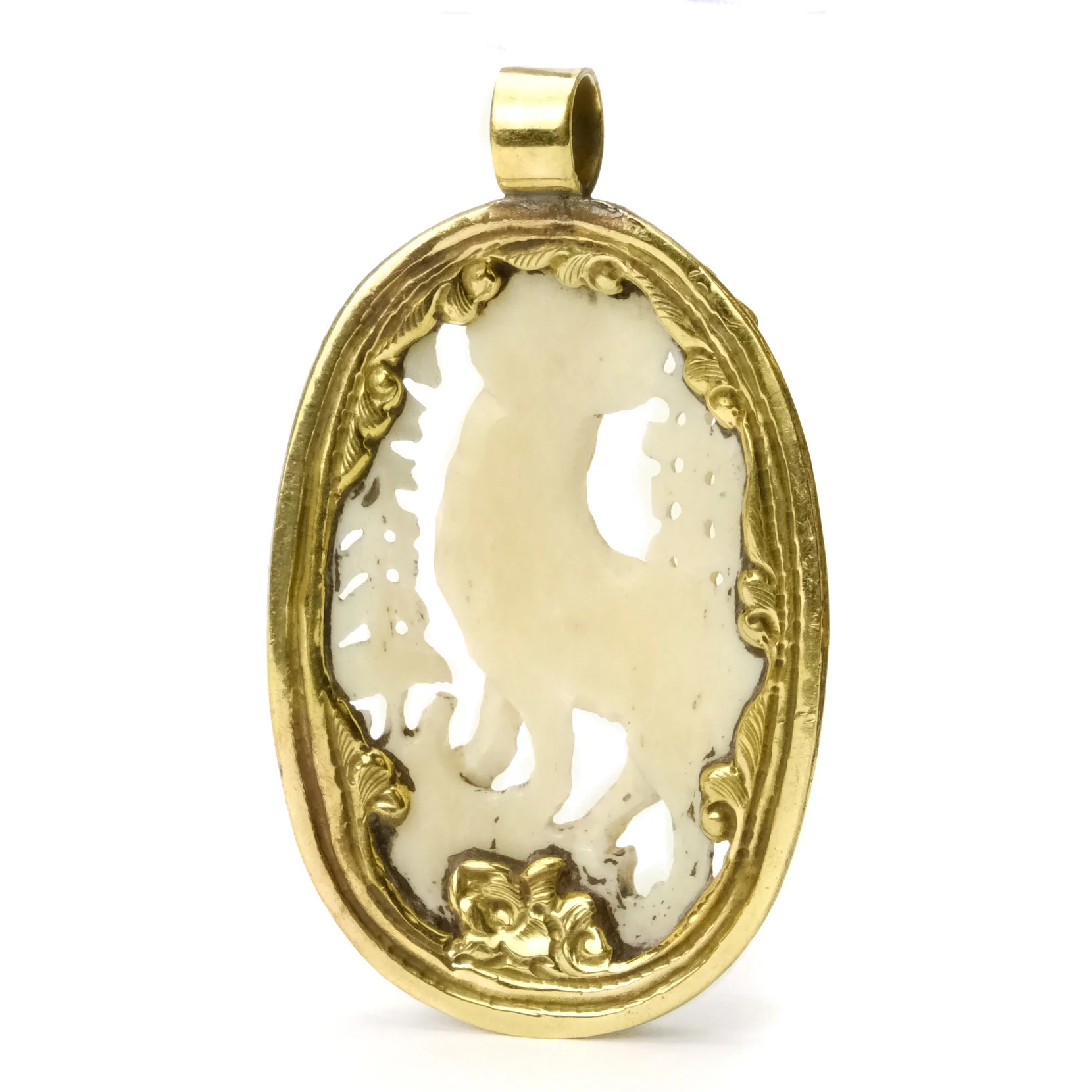 Wolf Howling at the Full Moon Pendant in Gold Brass Frame- #45 - Image 3