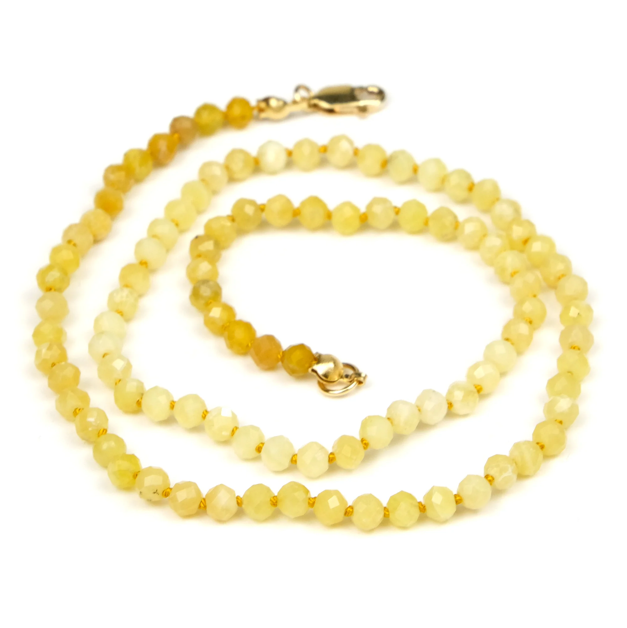 Yellow Opal 4mm Faceted Rounds Knotted Necklace with Gold Filled Trigger Clasp - Image 2