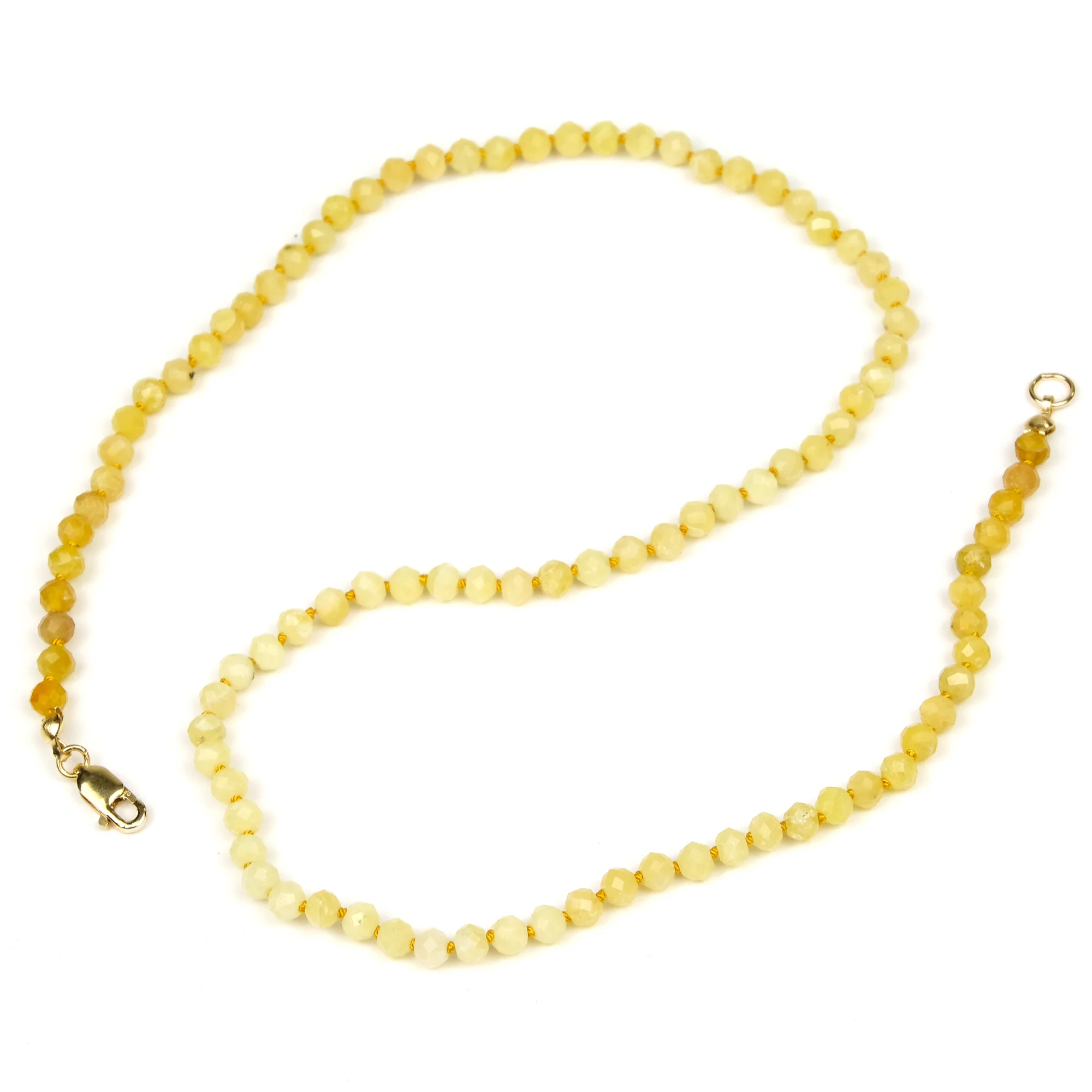 Yellow Opal 4mm Faceted Rounds Knotted Necklace with Gold Filled Trigger Clasp - Image 3