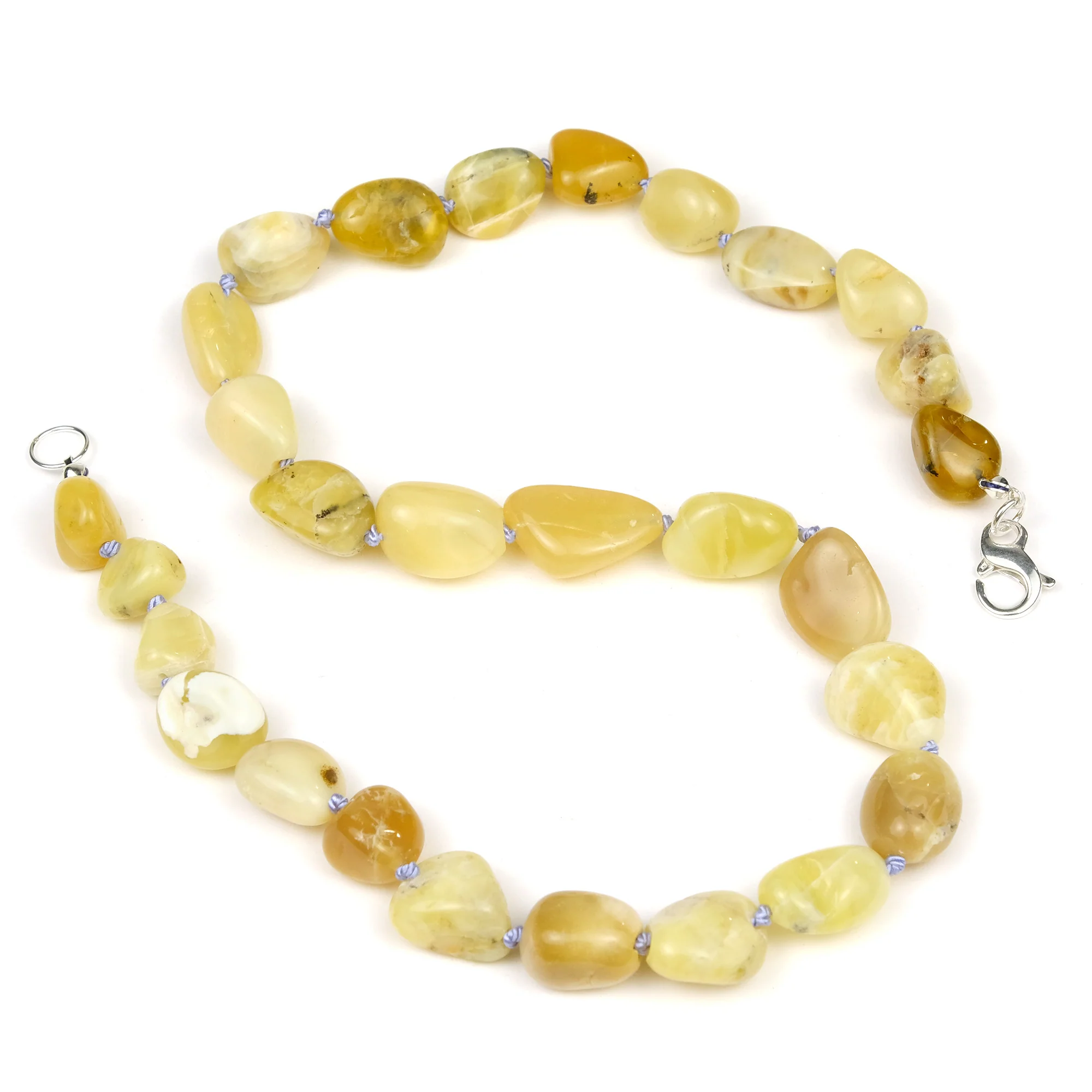 Yellow Opal Nugget Knotted Necklace with Sterling Silver Fancy Lobster Clasp - Image 2