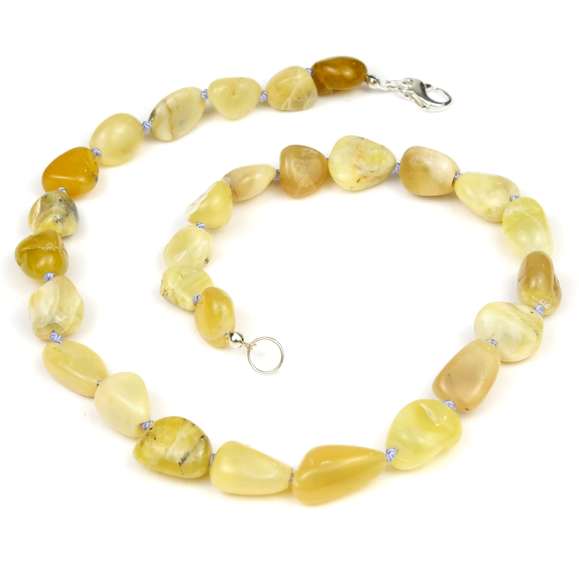Yellow Opal Nugget Knotted Necklace with Sterling Silver Fancy Lobster Clasp - Image 3