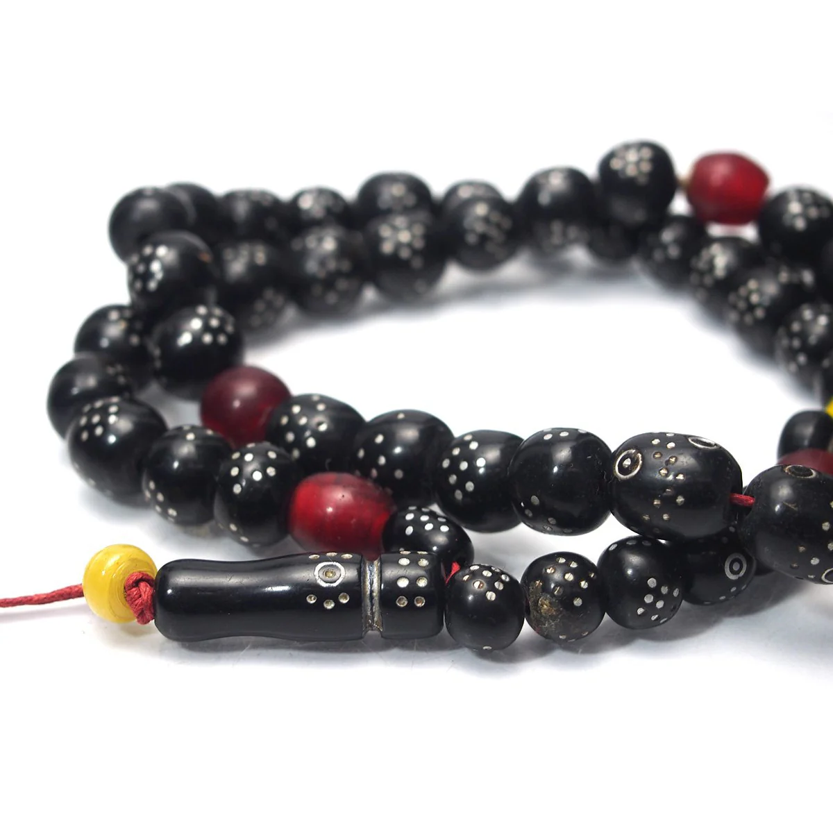 Yemen Heirloom Black Plastic Resin "Black Coral" Prayer Beads Hand Inlaid with Silver - Image 10