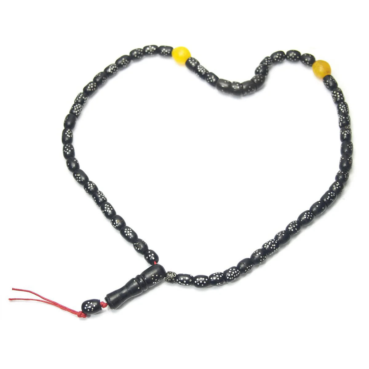Yemen Heirloom Black Plastic Resin "Black Coral" Prayer Beads Hand Inlaid with Silver - Image 3