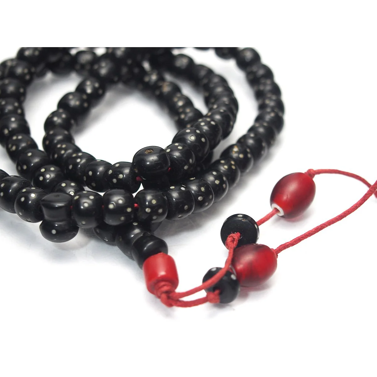 Yemen Heirloom Black Plastic Resin "Black Coral" Prayer Beads Hand Inlaid with Silver - Image 6