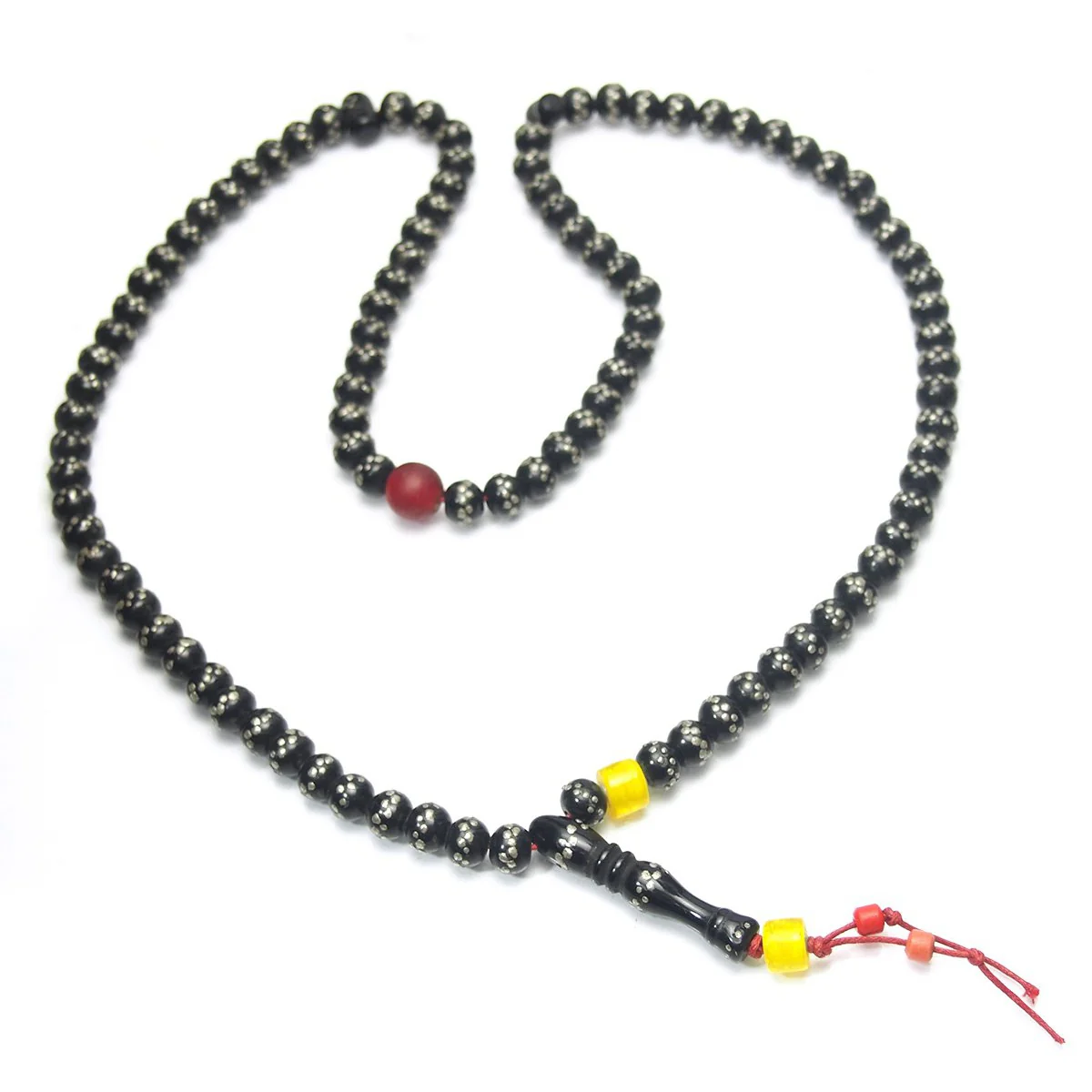 Yemen Heirloom Black Plastic Resin "Black Coral" Prayer Beads Hand Inlaid with Silver - Image 7