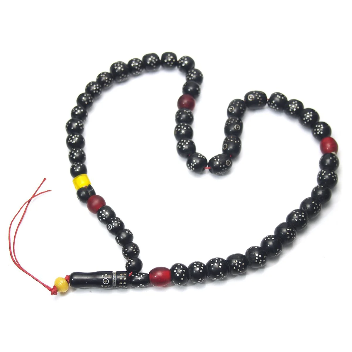 Yemen Heirloom Black Plastic Resin "Black Coral" Prayer Beads Hand Inlaid with Silver - Image 9