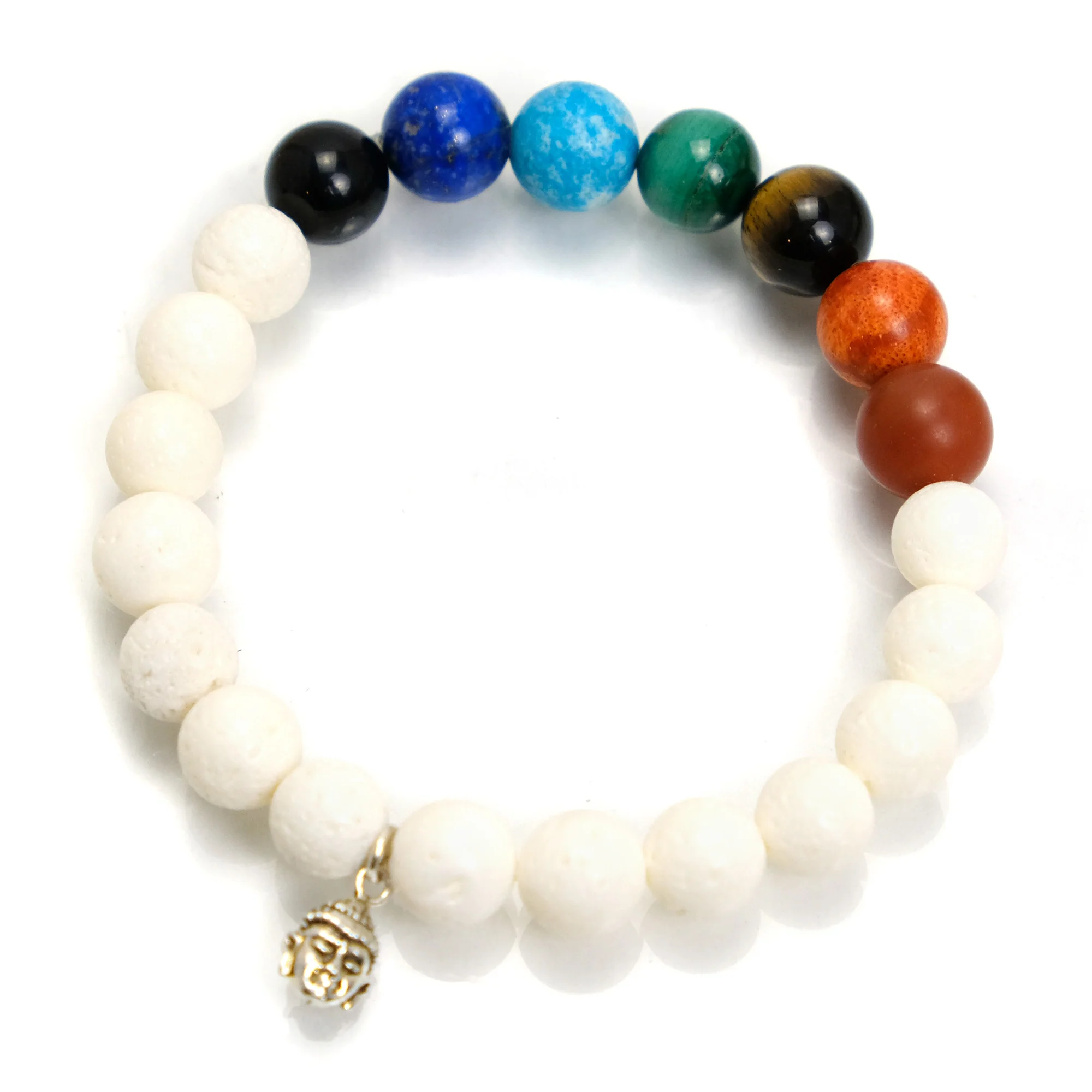 Semi-Precious Stone and White Coral Chakra Stretch Bracelet - Image 3