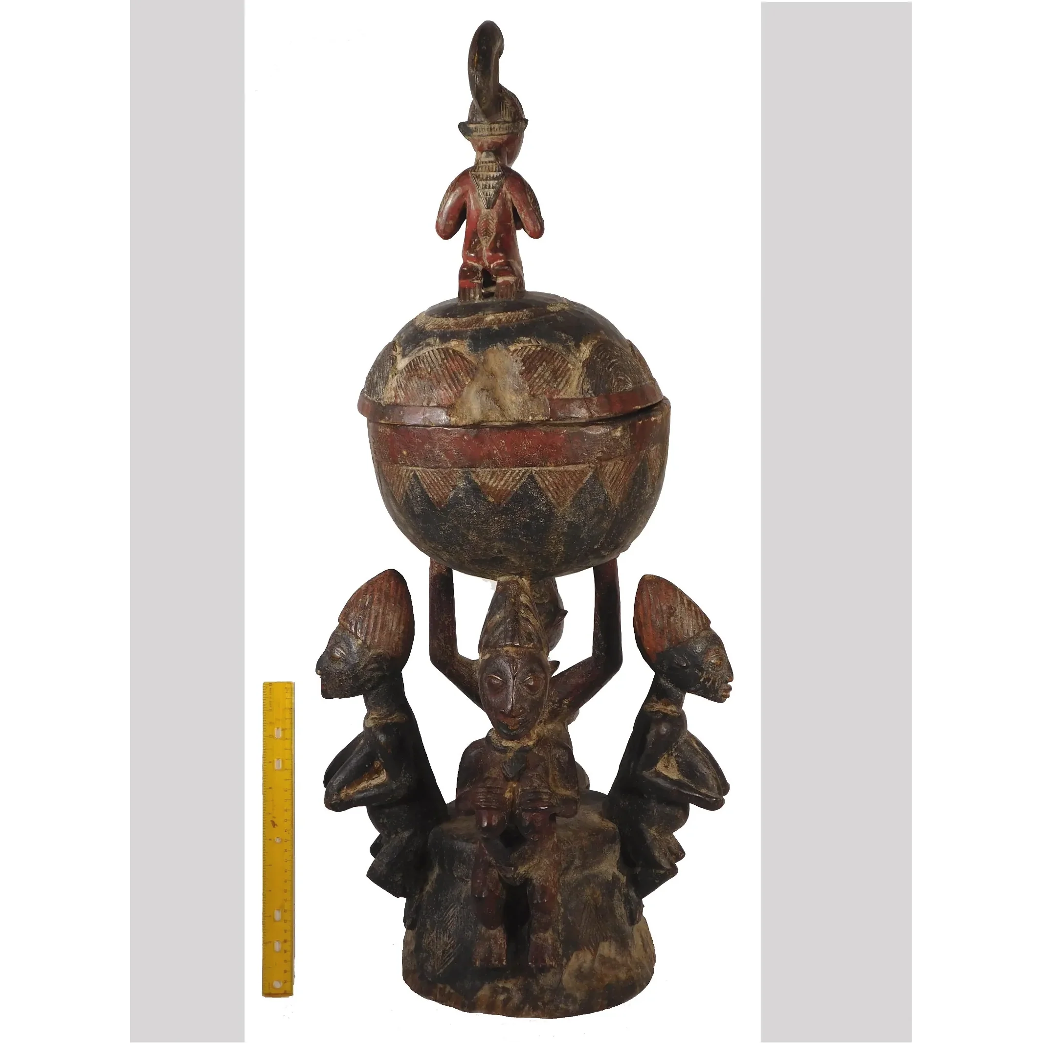 Yoruba Ceremonial Bowl With 5 Figures, Nigeria #1109 - Image 10