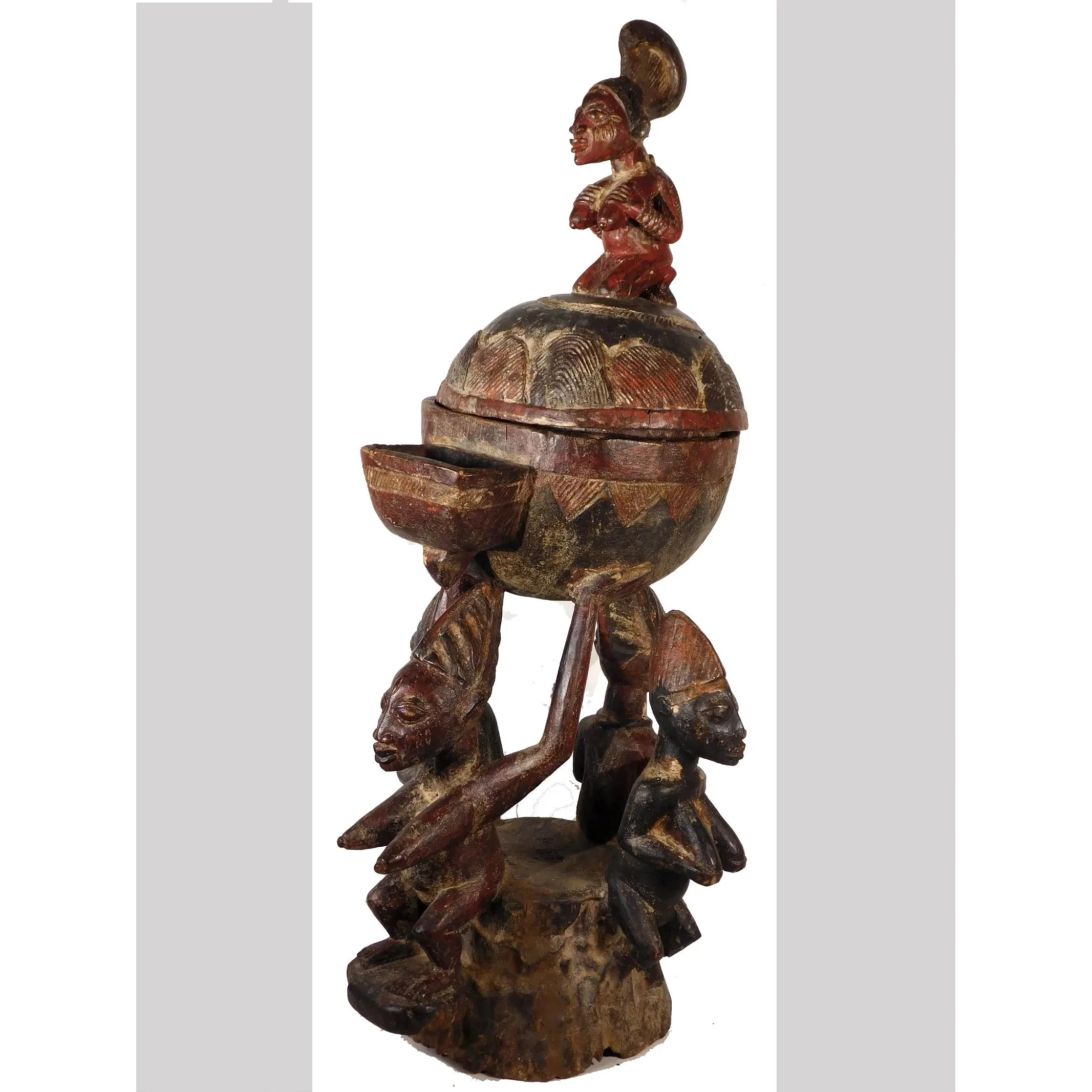 Yoruba Ceremonial Bowl With 5 Figures, Nigeria #1109 - Image 11