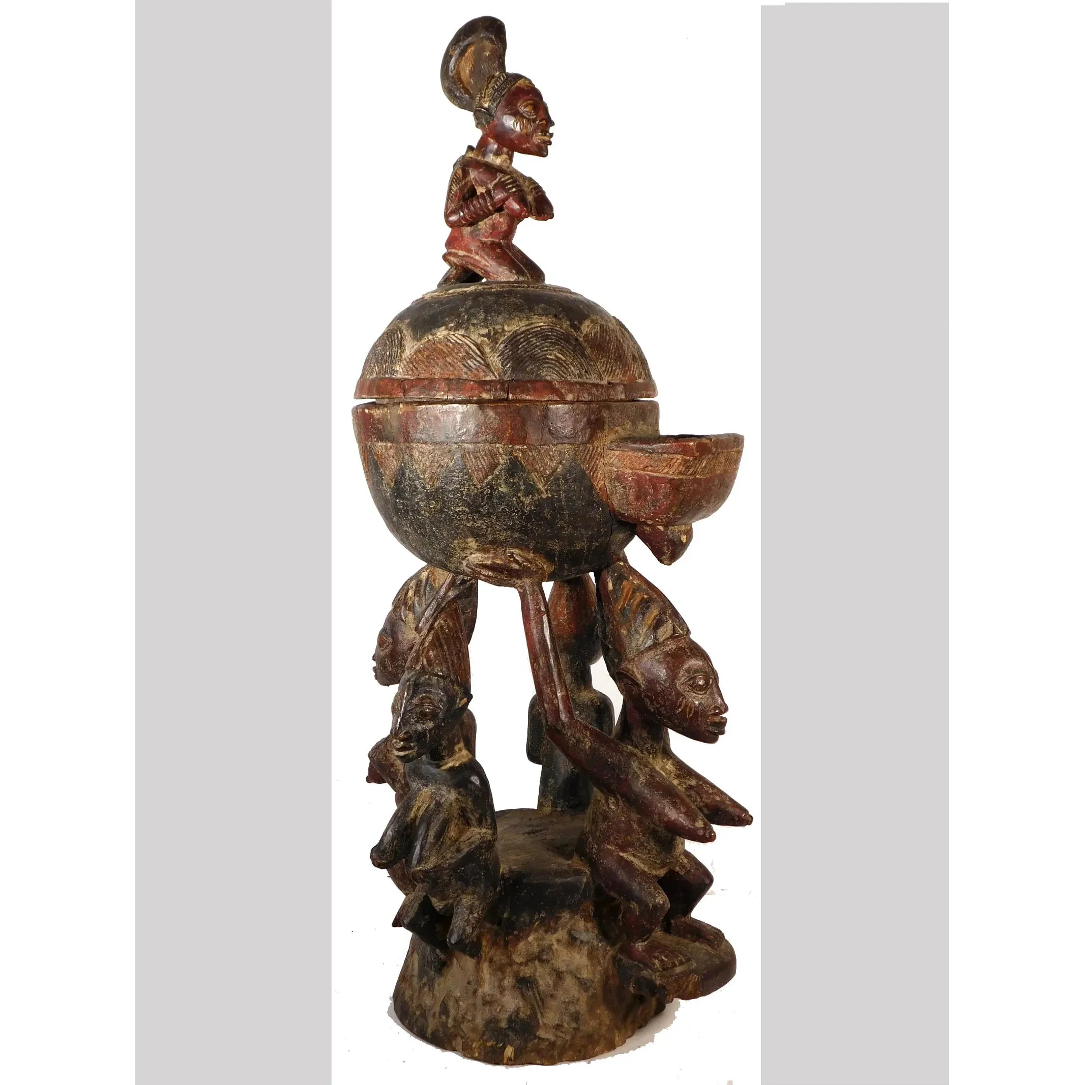 Yoruba Ceremonial Bowl With 5 Figures, Nigeria #1109 - Image 2