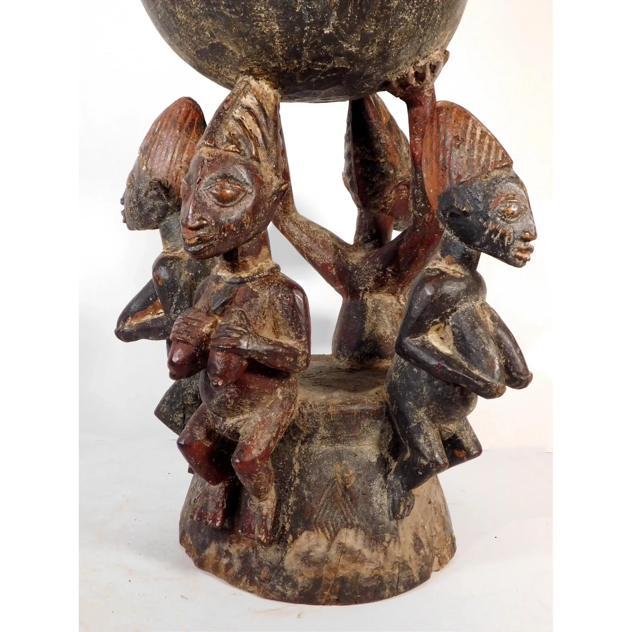 Yoruba Ceremonial Bowl With 5 Figures, Nigeria #1109 - Image 5