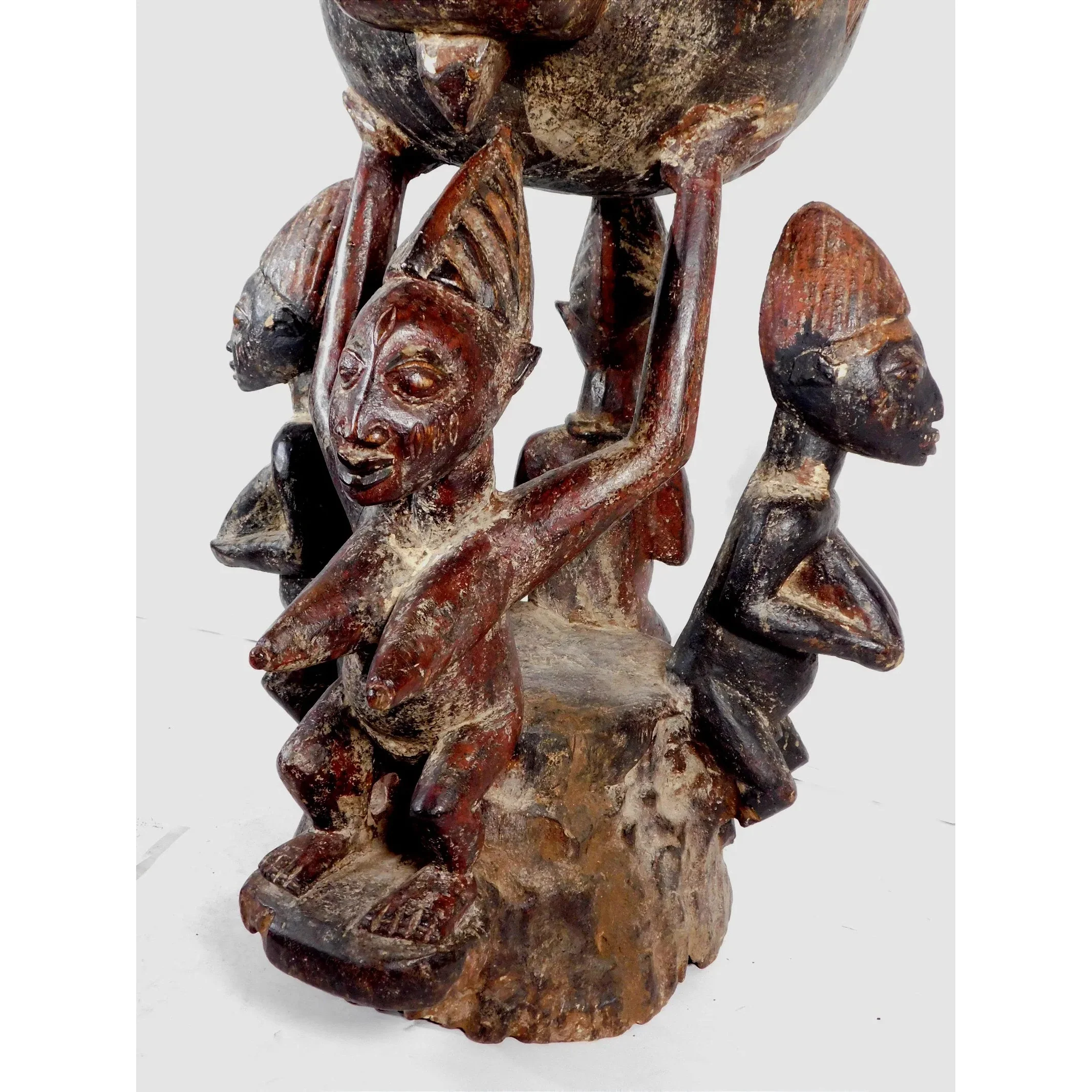 Yoruba Ceremonial Bowl With 5 Figures, Nigeria #1109 - Image 7