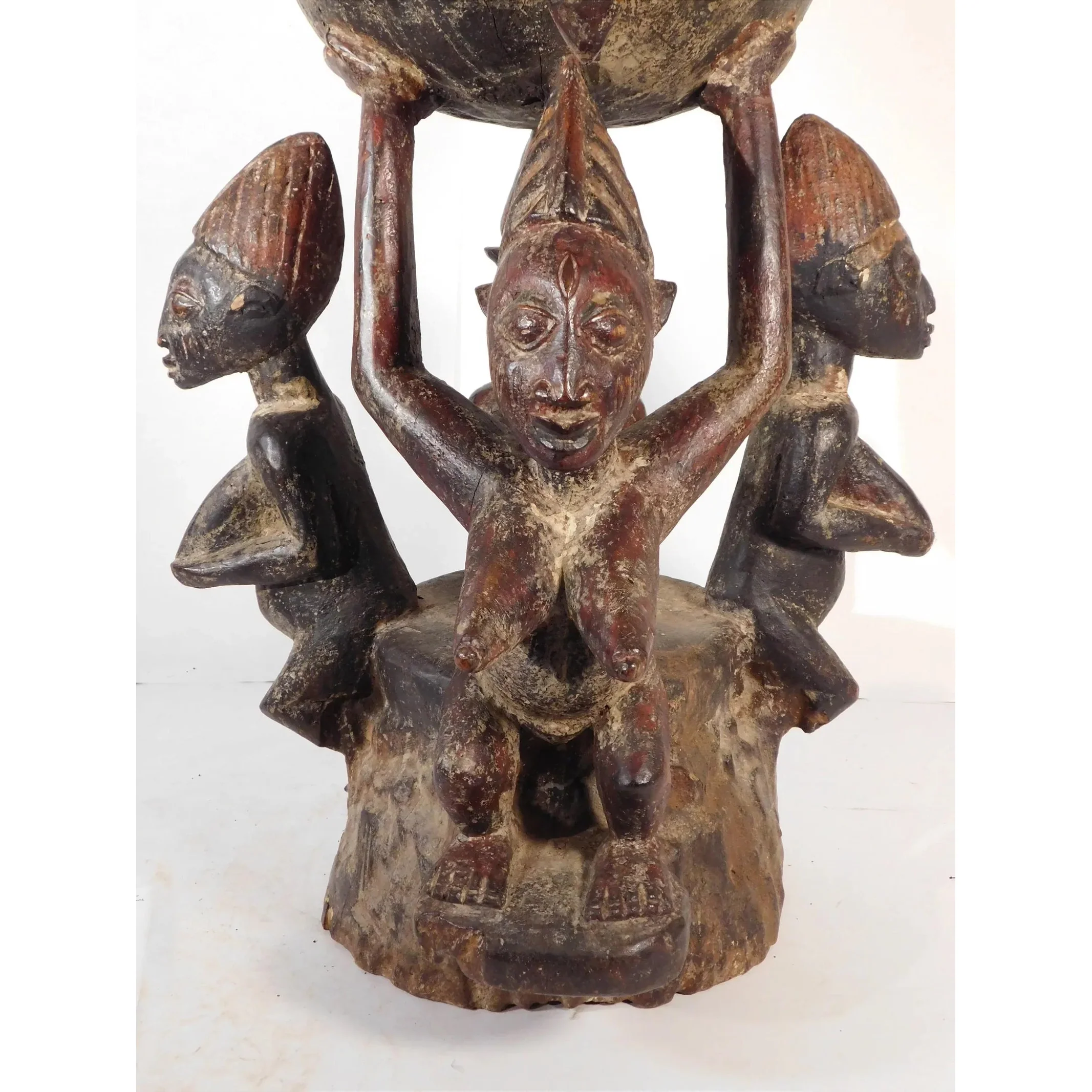 Yoruba Ceremonial Bowl With 5 Figures, Nigeria #1109 - Image 8