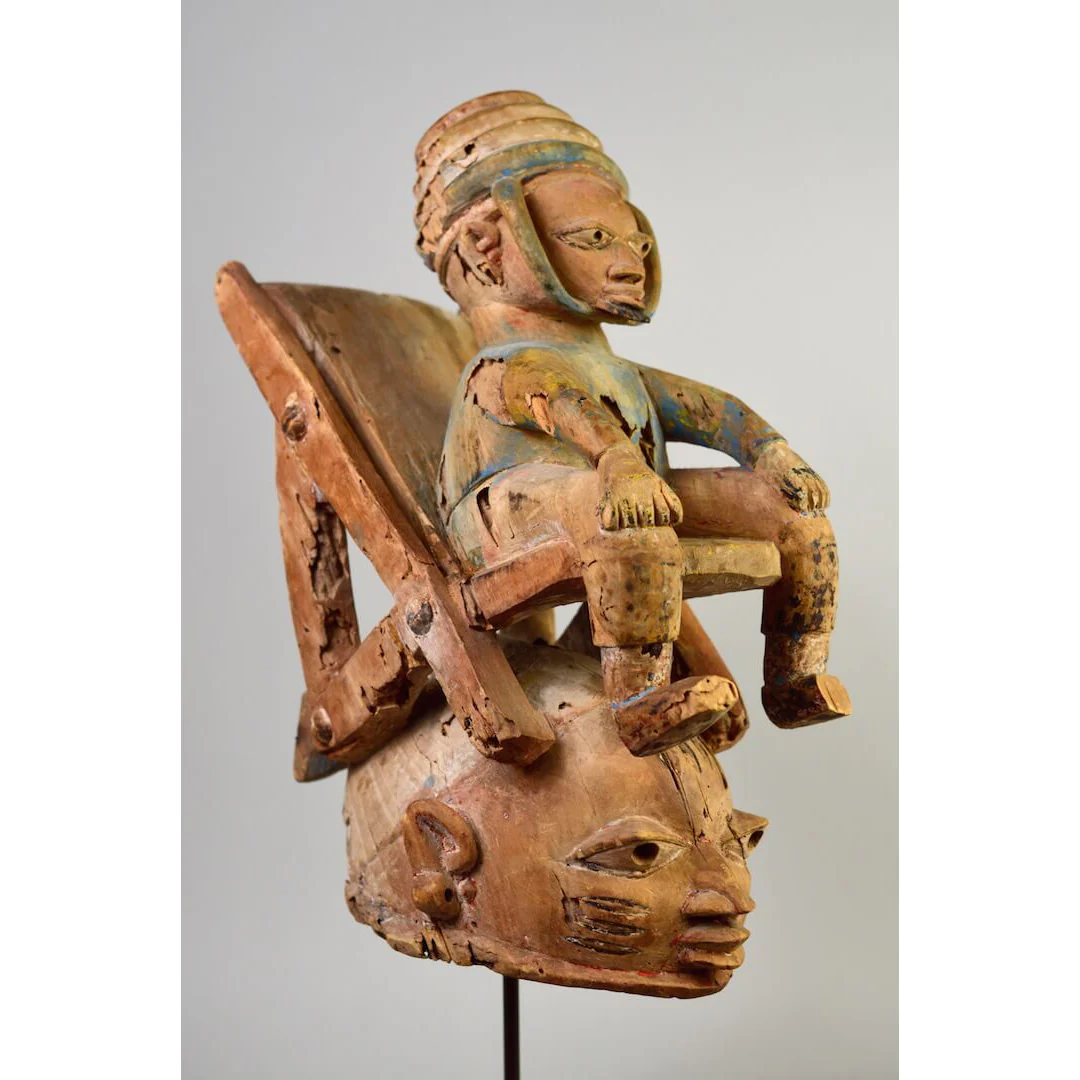 Yoruba Gelede Mask with Colonial Era Figure, Nigeria #953 - Image 2