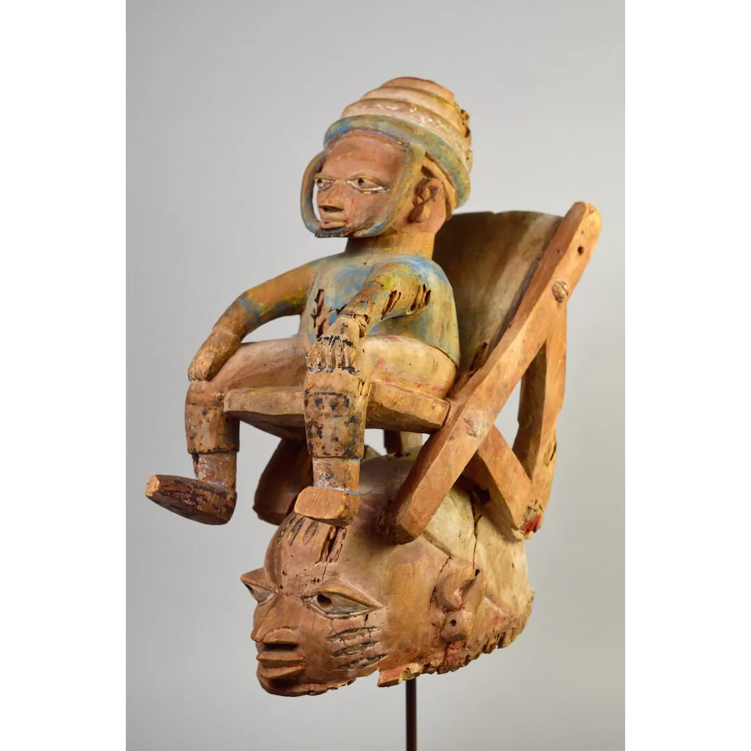 Yoruba Gelede Mask with Colonial Era Figure, Nigeria #953 - Image 3