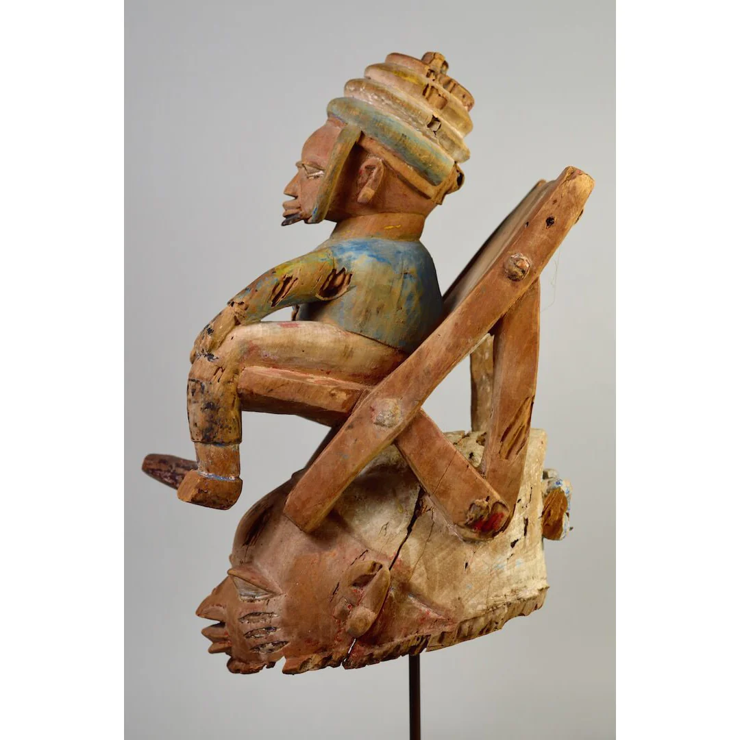 Yoruba Gelede Mask with Colonial Era Figure, Nigeria #953 - Image 5