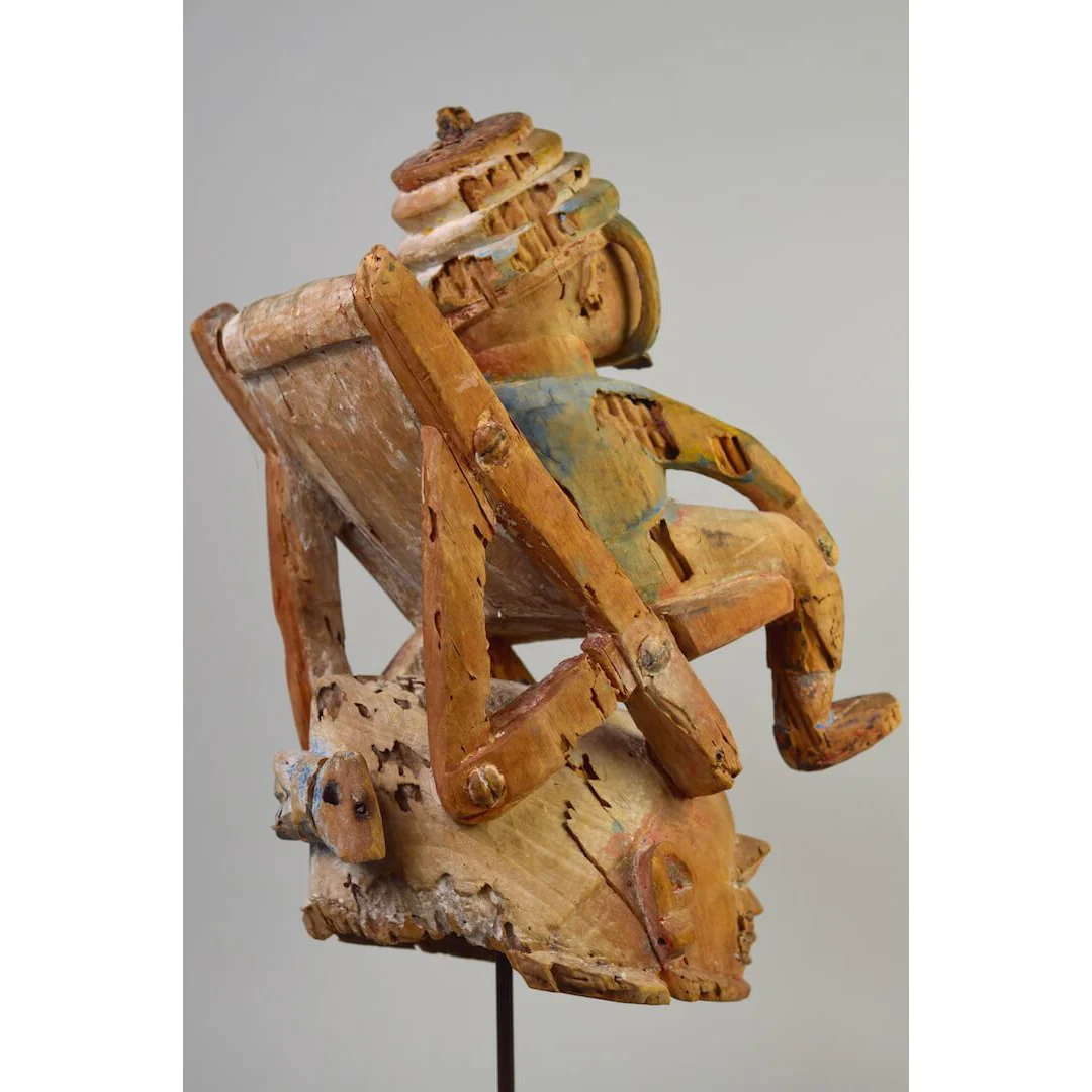 Yoruba Gelede Mask with Colonial Era Figure, Nigeria #953 - Image 6