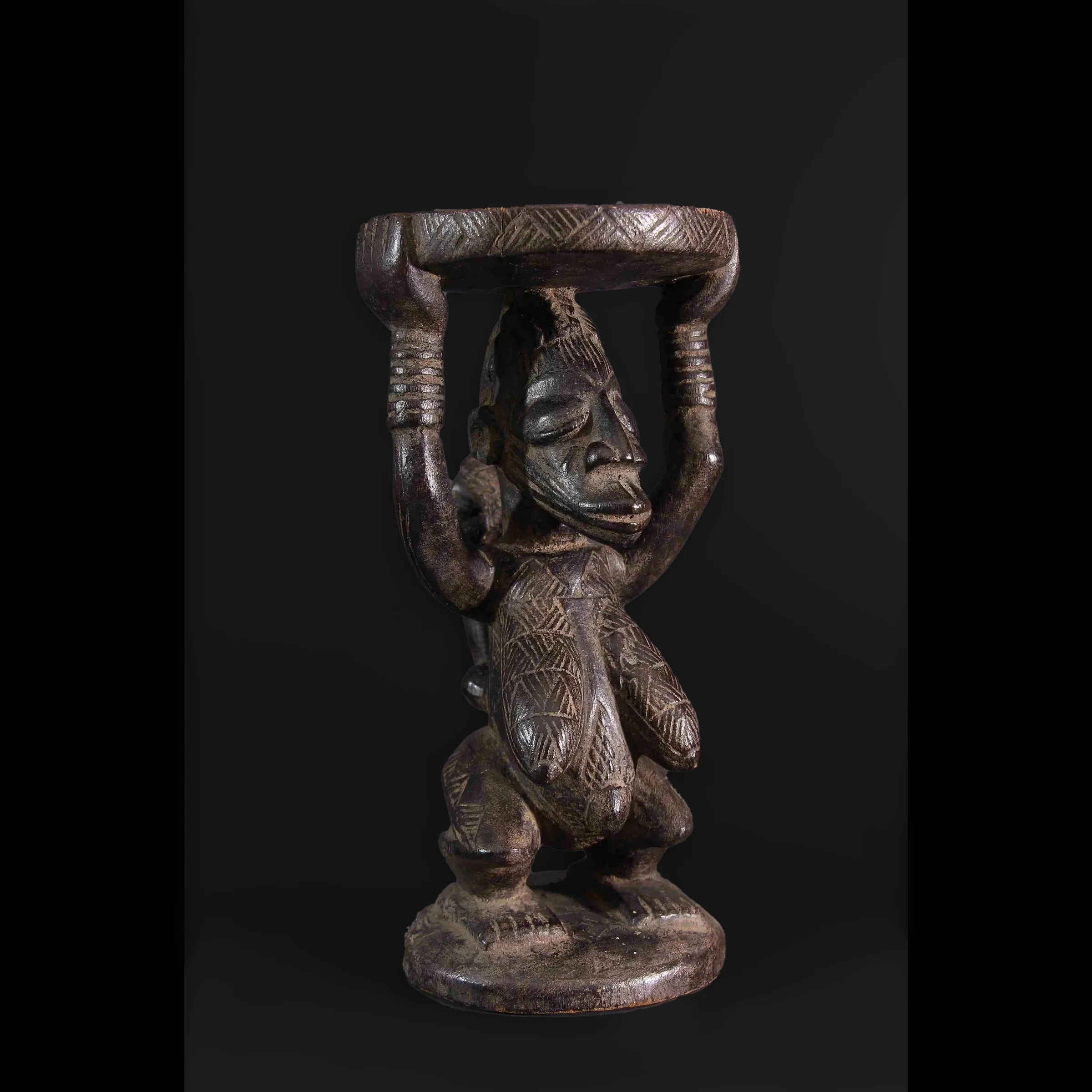 Yoruba Maternity Divination Small Altar / Pedestal Stool, Nigeria #36 - Image 3